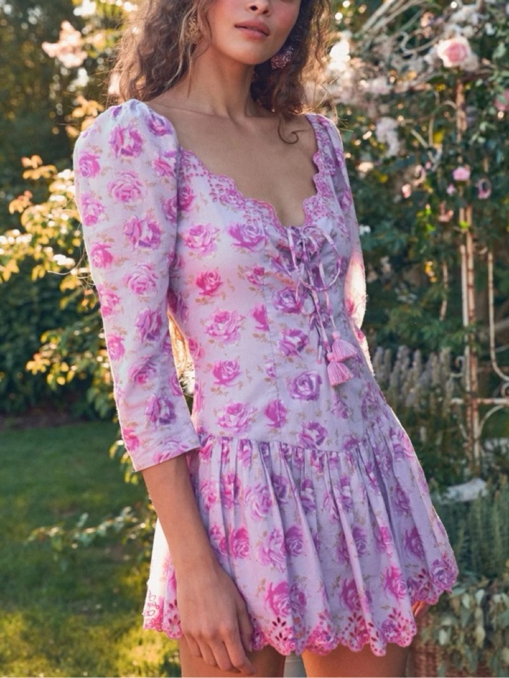 LoveShackFancy Deeba Mini Dress in Lilac Fusion - 00